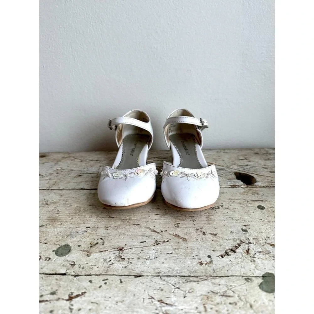 Christie & Jill Girls Size 1M White Isla Floral Heel Dress Shoes